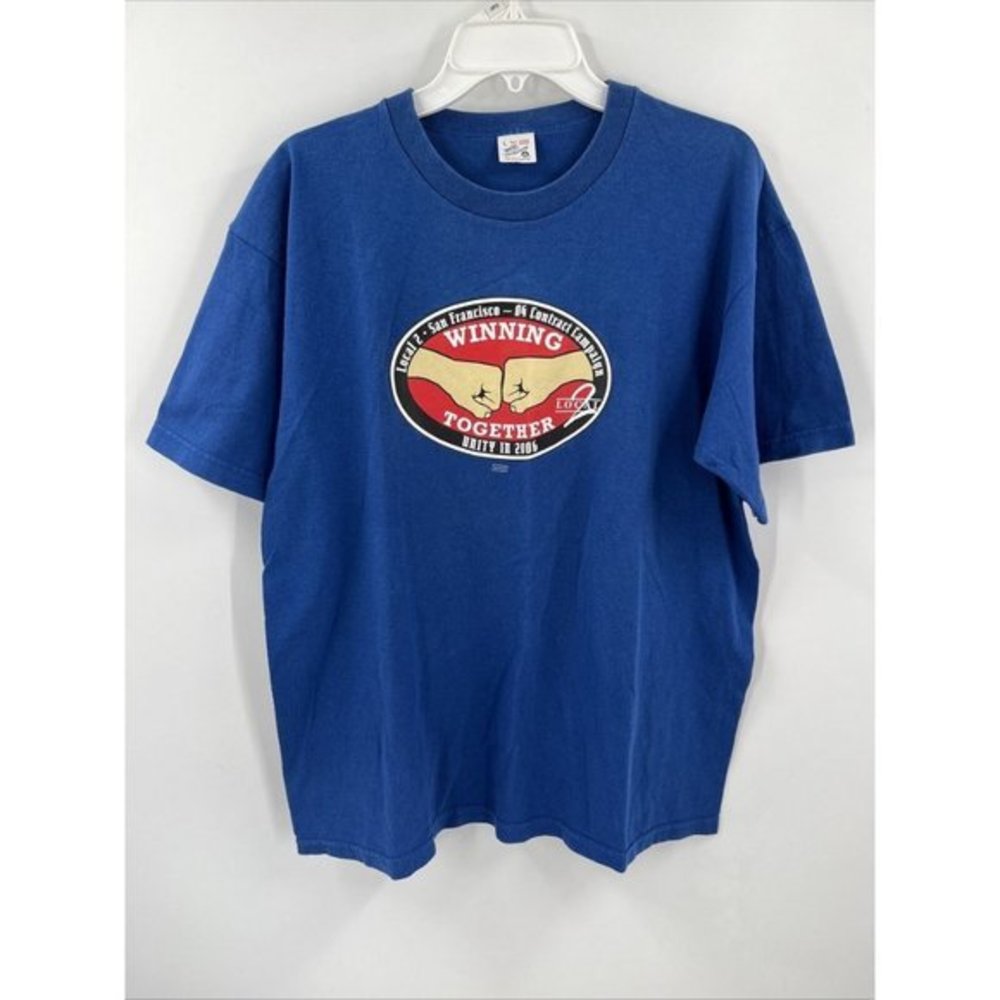 Vtg Local 2 Hospitality Workers Mens L Navy Union Brotherhood T Shirt USA EUC